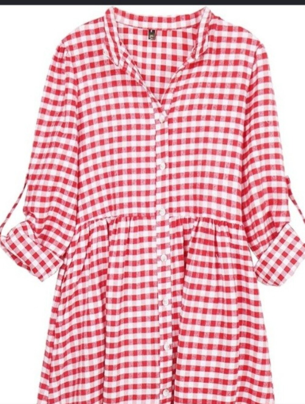 Red and White Gingham Babydoll Shirt Dress – Cottagecore Mini Dress- Size L